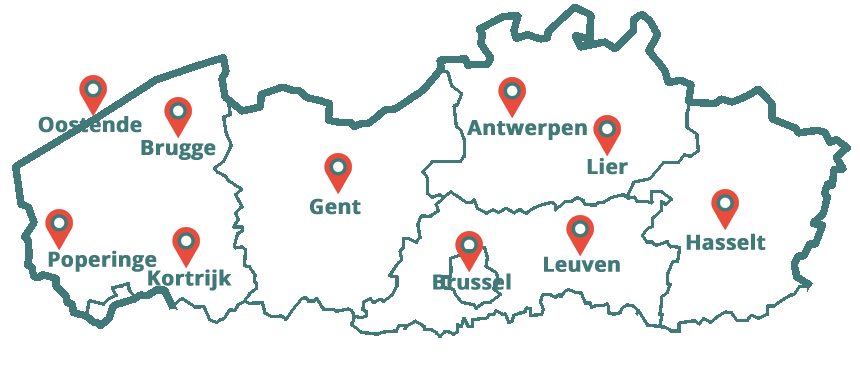 Kaartje met locaties van opleidingsdagen